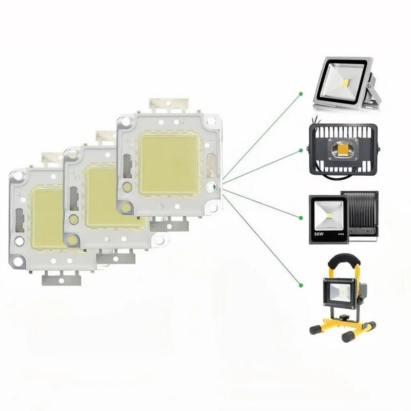 10W 20W 30W 50W 100W LED mikroschemos lempos karoliukai DC 9-12V 30-36V COB LED mikroschema integruoti matriciniai diodų karoliukai, skirti "pasidaryk pats" prožektoriui