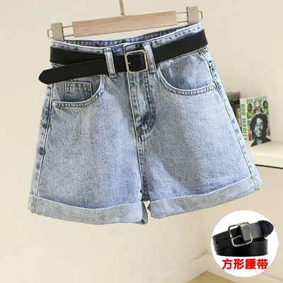 Pantaloni scurți din denim ocazional cu talie înaltă, care se potrivesc cu totul, vară, uni, largi, pentru tineret, cu picior lat, pantaloni caldi în linie A, haine coreeane pentru femei