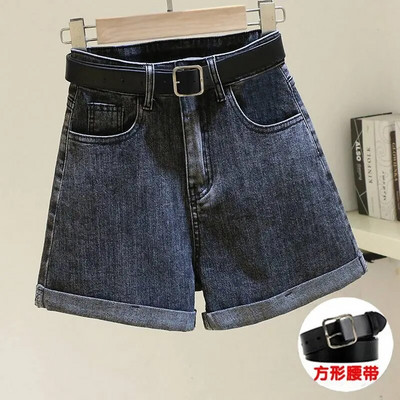 Pantaloni scurți din denim ocazional cu talie înaltă, care se potrivesc cu totul, vară, uni, largi, pentru tineret, cu picior lat, pantaloni caldi în linie A, haine coreeane pentru femei