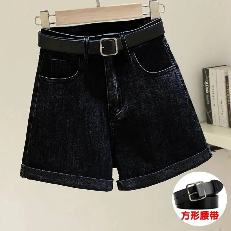 Pantaloni scurți din denim ocazional cu talie înaltă, care se potrivesc cu totul, vară, uni, largi, pentru tineret, cu picior lat, pantaloni caldi în linie A, haine coreeane pentru femei