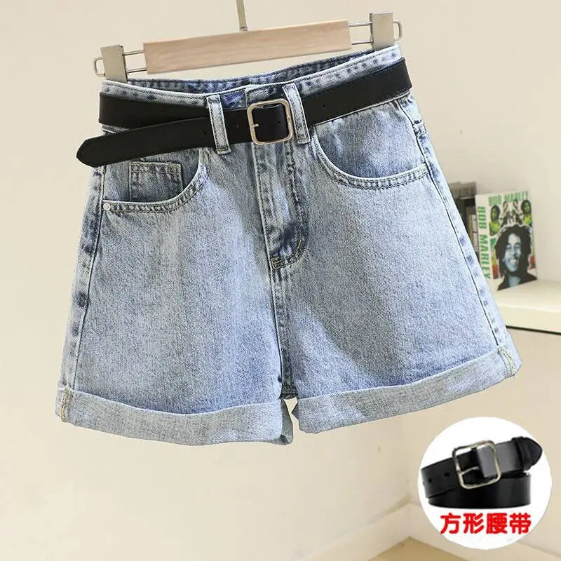 Pantaloni scurți din denim ocazional cu talie înaltă, care se potrivesc cu totul, vară, uni, largi, pentru tineret, cu picior lat, pantaloni caldi în linie A, haine coreeane pentru femei