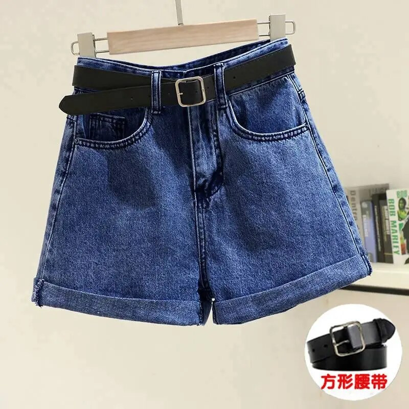 Pantaloni scurți din denim ocazional cu talie înaltă, care se potrivesc cu totul, vară, uni, largi, pentru tineret, cu picior lat, pantaloni caldi în linie A, haine coreeane pentru femei