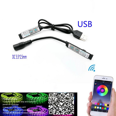 Ελεγκτής Smart Phone 1PC Mini Bluetooth DC5 USB 12V-24V DC RGB LED Για ελεγκτή λωρίδας LED 5050 3528 RGB
