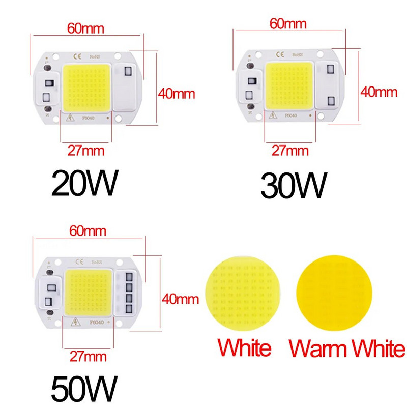 LED Chip 20W 30W 50W AC 220V Smart IC Nincs szükség illesztőprogramra COB chip lámpa DIY Lampada reflektor spotlámpa COB LED lámpa gyöngy világítás