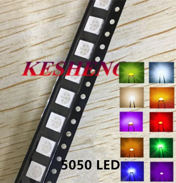 100 vnt = 5 spalvos x 20 vnt 5050 5730 3014 1210 2835 3528 1206 0805 0603 0402 SMD LED diodų rinkinys Raudona / žalia / mėlyna / balta / geltona