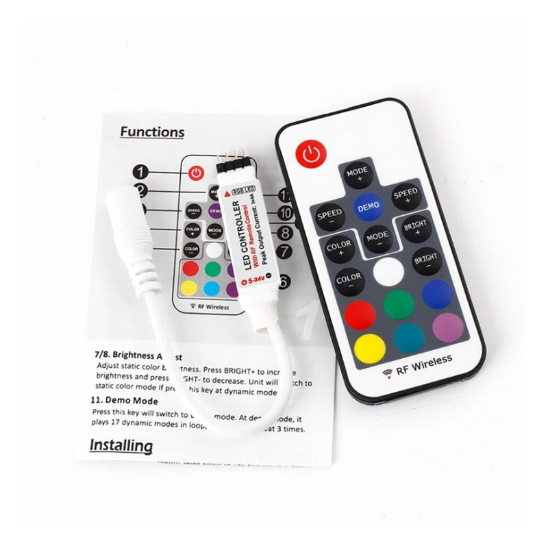 MINI 3/9/11/14Keys RF belaidis nuotolinis šviesos diodo šviesos diodo valdiklis, skirtas 2835 3014 5050 5730 vienspalvis CCT RGB juostinis šviestuvas DC5-24V