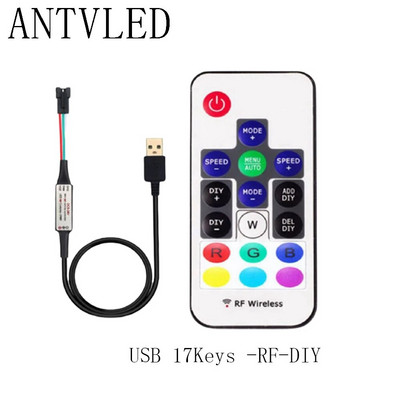 WS2812B WS2811 LED pikselių juostos šviesos valdiklis USB/DC 3 klavišai RF 14/17/21 klavišai su nuotolinio valdymo pulteliu DC5-24V