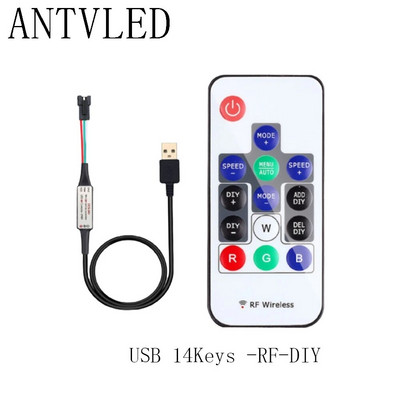 WS2812B WS2811 LED pikselių juostos šviesos valdiklis USB/DC 3 klavišai RF 14/17/21 klavišai su nuotolinio valdymo pulteliu DC5-24V