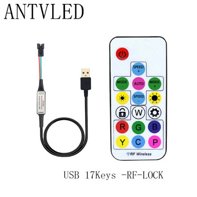 WS2812B WS2811 LED pikselių juostos šviesos valdiklis USB/DC 3 klavišai RF 14/17/21 klavišai su nuotolinio valdymo pulteliu DC5-24V