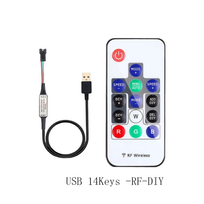 WS2812B WS2811 LED pikselių juostos šviesos valdiklis USB/DC 3 klavišai RF 14/17/21 klavišai su nuotolinio valdymo pulteliu DC5-24V