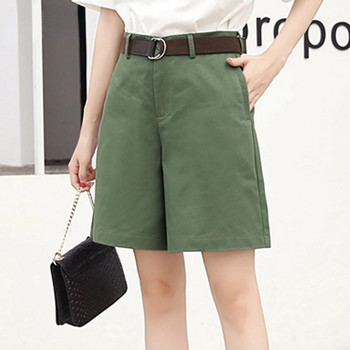 Корейски модни ежедневни летни къси панталони Дамски свободни широки панталони Femme Belt Зелени бели къси панталони с висока талия Дамски S-XXL