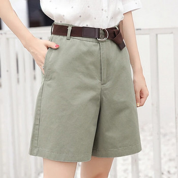 Корейски модни ежедневни летни къси панталони Дамски свободни широки панталони Femme Belt Зелени бели къси панталони с висока талия Дамски S-XXL