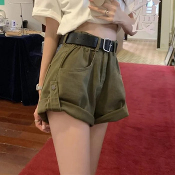 Τζιν Σορτς Γυναικεία Ψηλή Μέση Καλοκαιρινό μονόχρωμο Hotsweet Loose Casual Rolled Edge Κορεάτικο στιλ Κομψά streetwear Δημοφιλή