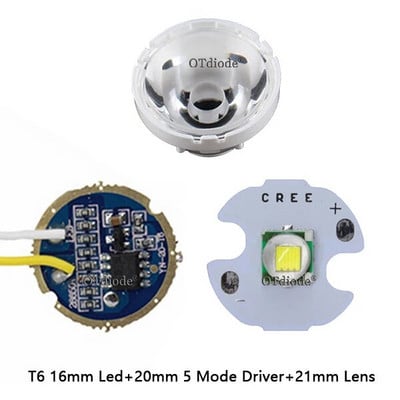 Cree XM-L LED T6 balta šviesa su 20 mm žvaigždės pcb + 3,7 V 5 režimų LED tvarkyklė + T6 10 laipsnių LED objektyvas su pagrindo laikiklio rinkiniu