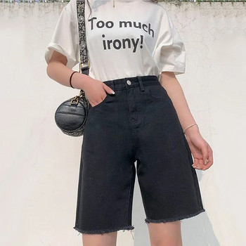 Καλοκαίρι 2024 Γυναικεία ψηλόμεση τζιν σορτς παντελόνι με κουμπί casual γυναικεία μόδα Streetwear Μονόχρωμα έντονο τζιν