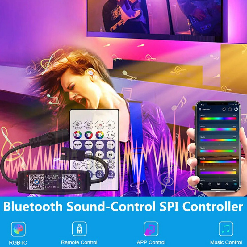 WS2812B SK6812 WS2811 LED riba Bluetooth-kontroller USB DC 5V 12V 24V MIC Music APP Kaugjuhtimispult ZENGGE Pixel RGB valguskontroller