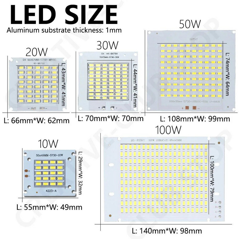 Puna snaga 10W 20W 30W 50W 100W LED čip rasvjetne ploče Perle svjetiljke DC30-33V za reflektore Reflektori Ulična svjetiljka Vanjska rasvjeta