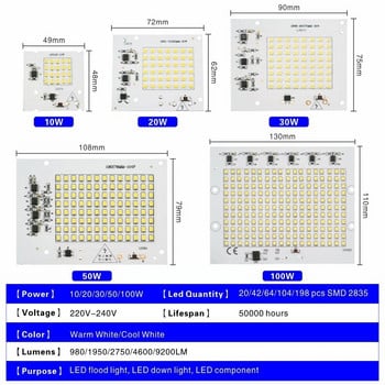 10W 20W 30W 50W 100W LED Chip SMD 2835 Flood Light Beads AC 220V-240V Led Floodlight Lamp DIY for Outdoor Lighting Spotlight