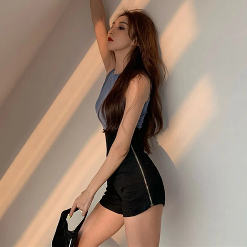 Šoriniai šortai su užtrauktuku aukštu juosmeniu Moteriškos vientisos spalvos džinsinės trumpos kelnės Moteriškos korėjietiškos mados Nauja gatvės apranga Skinny Stretch Kelnės K366