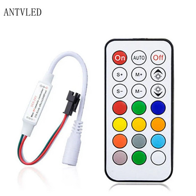 USB/DC MINI 3Keys RF 14/17/21Keys LED juostos nuotolinio valdymo pultelis, skirtas WS2811 WS2812B SK6812 Led Pixels Strip Light Controller, DC5-24