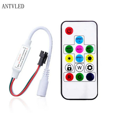 USB/DC MINI 3Keys RF 14/17/21Keys LED juostos nuotolinio valdymo pultelis, skirtas WS2811 WS2812B SK6812 Led Pixels Strip Light Controller, DC5-24