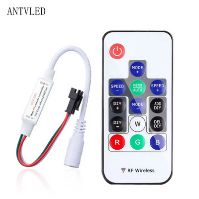 USB/DC MINI 3Keys RF 14/17/21Keys LED juostos nuotolinio valdymo pultelis, skirtas WS2811 WS2812B SK6812 Led Pixels Strip Light Controller, DC5-24