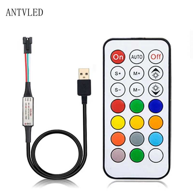 USB/DC MINI 3Keys RF 14/17/21Keys LED juostos nuotolinio valdymo pultelis, skirtas WS2811 WS2812B SK6812 Led Pixels Strip Light Controller, DC5-24