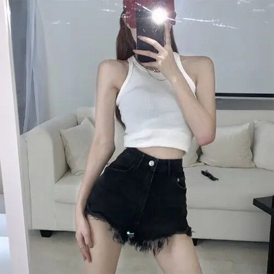 Džinsiniai šortai moteriški solidūs, paprasti, seksualūs gatvės drabužiai Kūrybiškumas Visiems tinkantys Puikūs pagrindai Vintažinis kasdienis korėjietiško stiliaus moteriškas pavasarinis jaukus