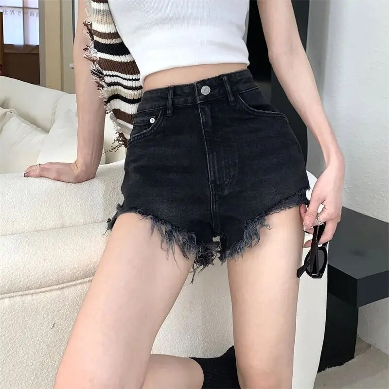 Džinsiniai šortai moteriški solidūs, paprasti, seksualūs gatvės drabužiai Kūrybiškumas Visiems tinkantys Puikūs pagrindai Vintažinis kasdienis korėjietiško stiliaus moteriškas pavasarinis jaukus
