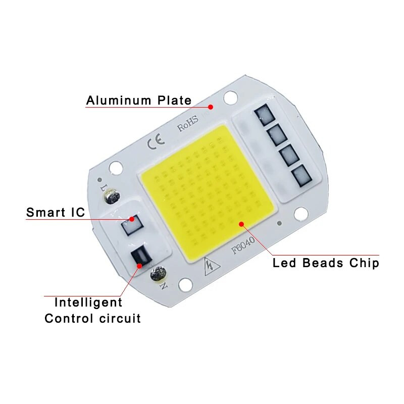 COB LED lámpa Bead Chip AC 220V LED izzó 10W 20W 30W 50W IP65 Nagy teljesítményű Smart IC DIY Flood Light Bulb Spotlight kültéri chip