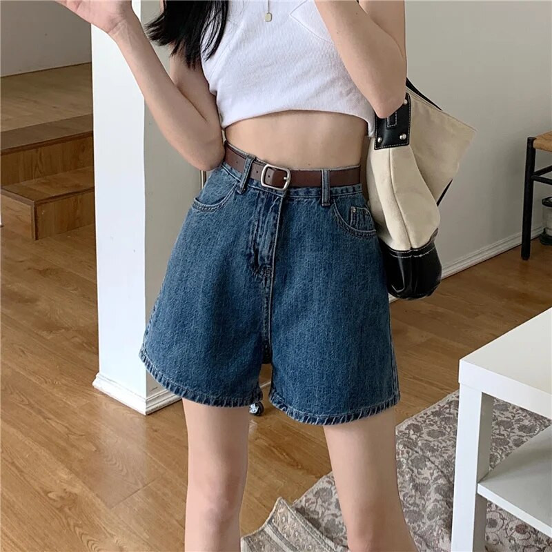 Kratke hlače Ženske ležerne, široke, visokog struka, elegantne, Kpop, rasprostranjene Ins, vruće rasprodaje, jednobojne, dnevne traper hlače, ženske, letnje, novi dizajn