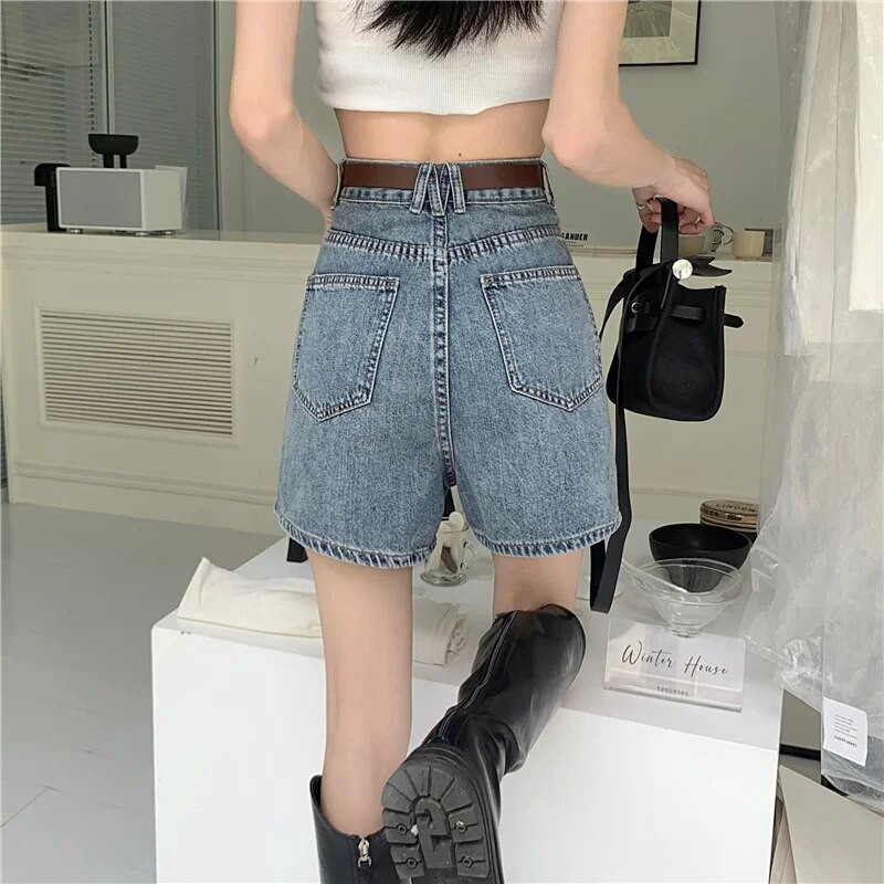 Kratke hlače Ženske ležerne, široke, visokog struka, elegantne, Kpop, rasprostranjene Ins, vruće rasprodaje, jednobojne, dnevne traper hlače, ženske, letnje, novi dizajn