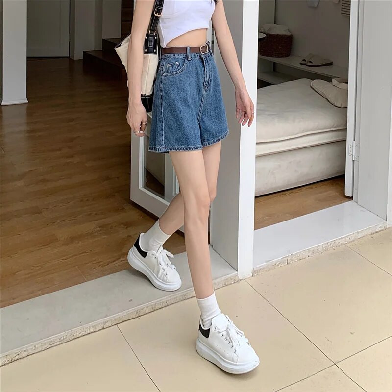 Kratke hlače Ženske ležerne, široke, visokog struka, elegantne, Kpop, rasprostranjene Ins, vruće rasprodaje, jednobojne, dnevne traper hlače, ženske, letnje, novi dizajn