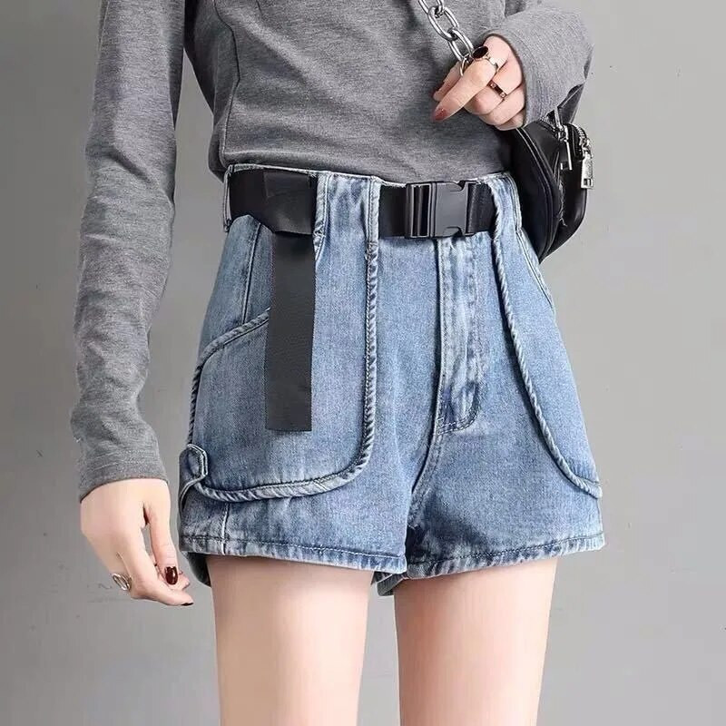 Crne kratke hlače Ženske ljetne 2021. Novi stil Hong Kong Retro Show Tanke široke korejske traperice visokog struka Moda vrućih hlačica a kroja