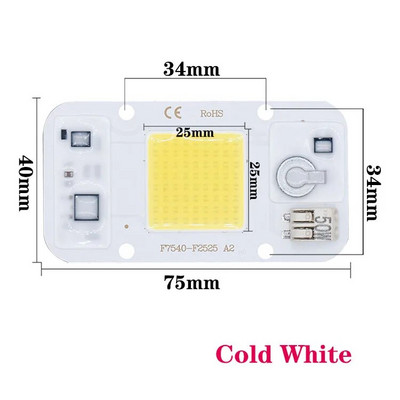 Δωρεάν συγκόλληση Ισχυρό τσιπ LED COB 50W για Spotlight Floodlight 220V 110V Ενσωματωμένα LED Light Beads Αλουμίνιο F7540 White Warm