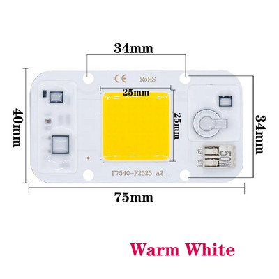 Δωρεάν συγκόλληση Ισχυρό τσιπ LED COB 50W για Spotlight Floodlight 220V 110V Ενσωματωμένα LED Light Beads Αλουμίνιο F7540 White Warm