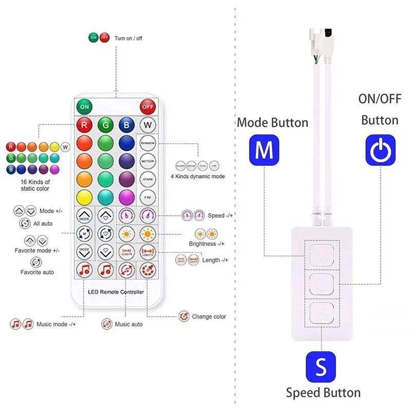 RBGW daljinski upravljač SP611E RGBIC kontroler LED svjetlosne trake Glazbena aplikacija adresabilna WS2811 WS2812 600 piksela SPI LED kontroler