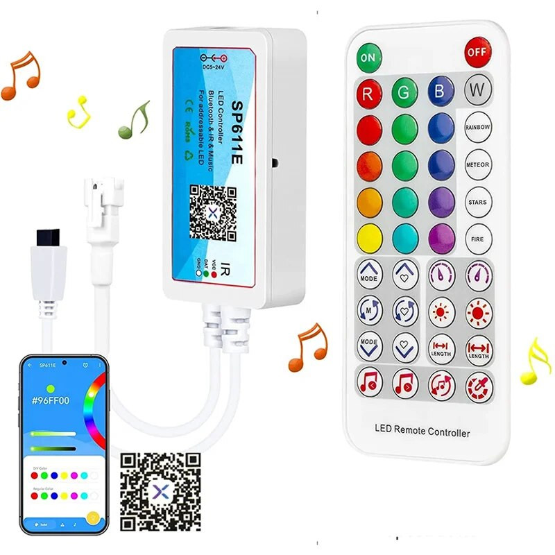 RBGW daljinski upravljač SP611E RGBIC kontroler LED svjetlosne trake Glazbena aplikacija adresabilna WS2811 WS2812 600 piksela SPI LED kontroler