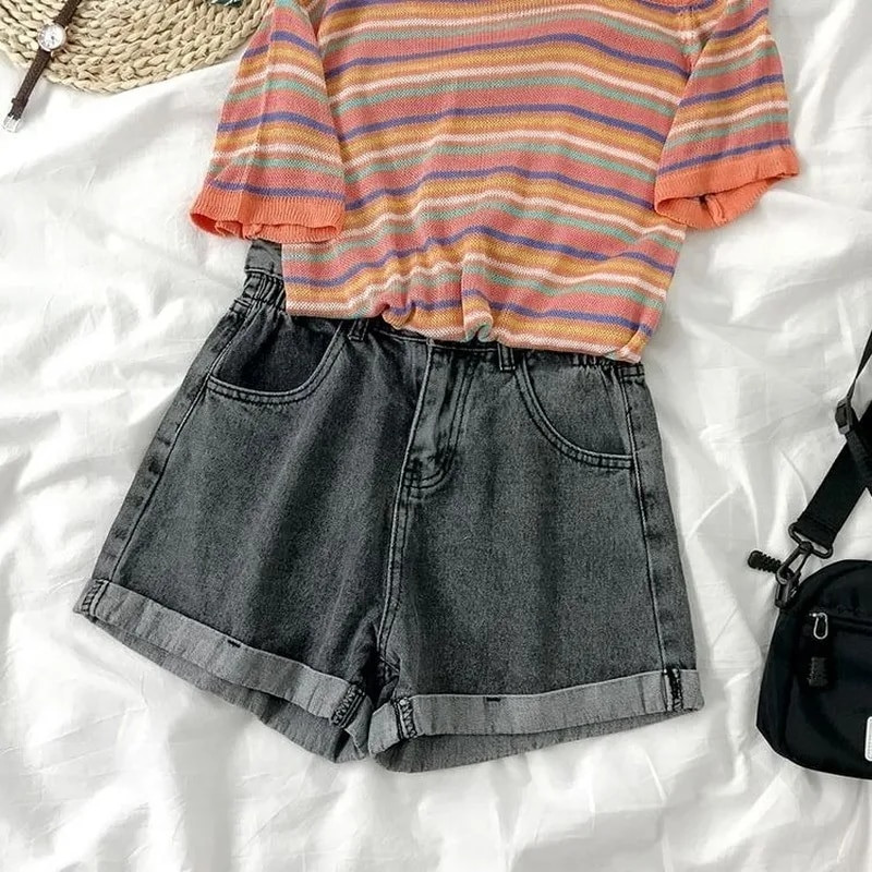 Ženske kratke hlače, korejske, ljetne, s dugmadima, vintage, za slobodno vrijeme, jednostavne, široke, ženske, šik traper kratke, prikladne, najnovije Harajuku 2020.