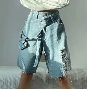 Široke kratke hlače Ženska odjeća s rupama, moderno šik, do koljena, ljetne široke, korejski stil, trendi džepovi, dizajn, studenti, meke