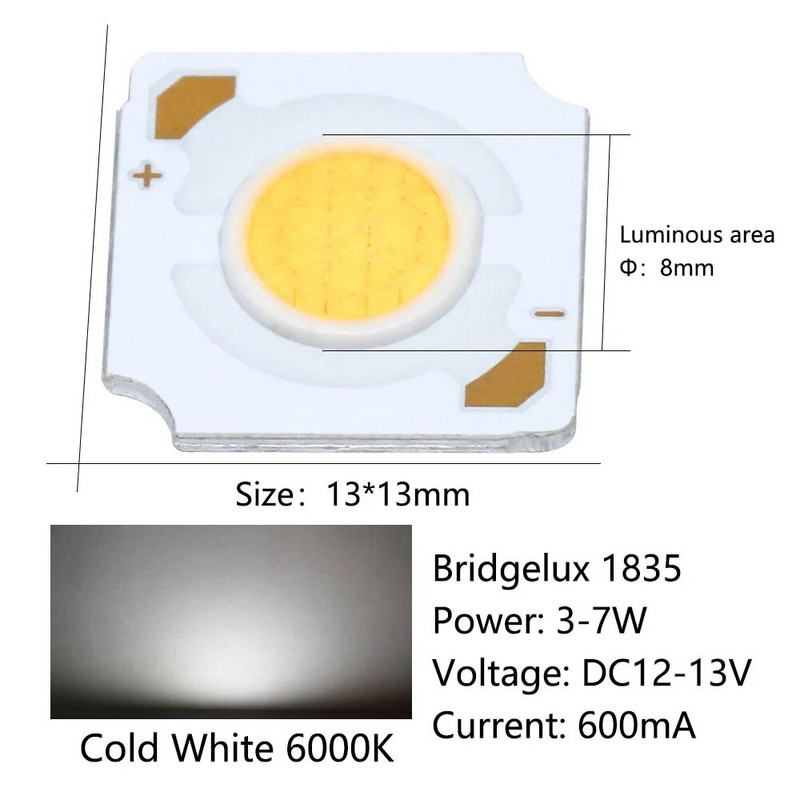 5db LED COB Bridgelux Crystal 1835 Chip Matrix Lámpagyöngy 3-7W 12V 600mA Hideg Meleg Fehér Dekorációs Spotlámpák Tartozékok