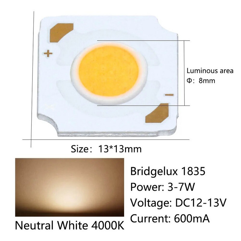 5db LED COB Bridgelux Crystal 1835 Chip Matrix Lámpagyöngy 3-7W 12V 600mA Hideg Meleg Fehér Dekorációs Spotlámpák Tartozékok