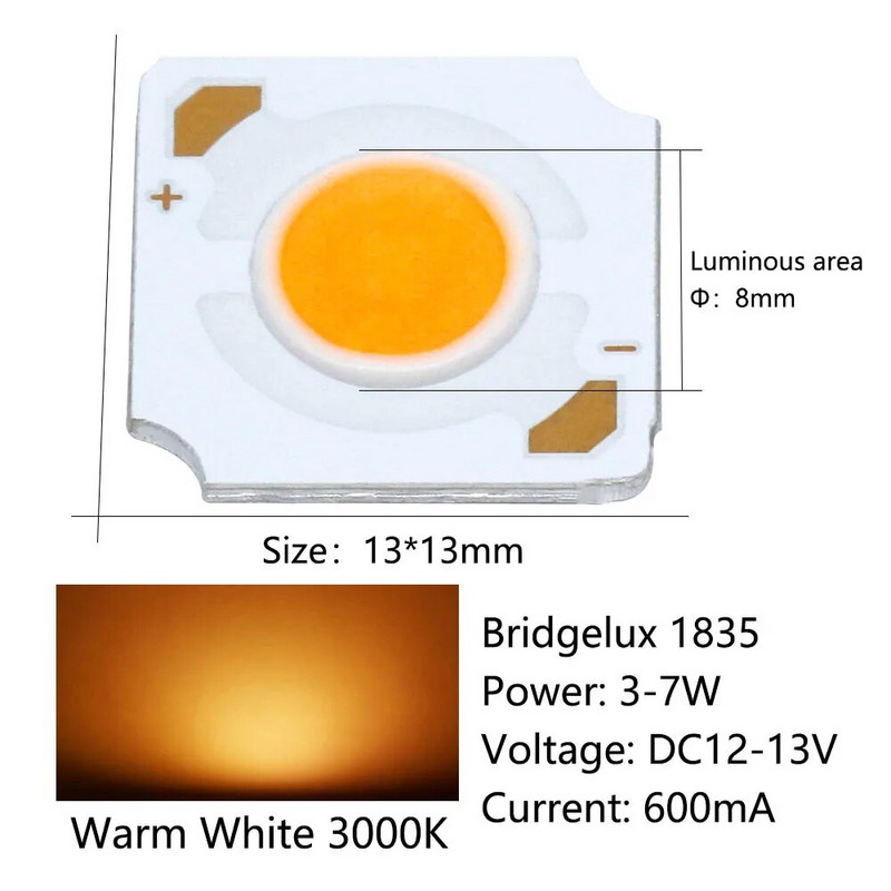 5db LED COB Bridgelux Crystal 1835 Chip Matrix Lámpagyöngy 3-7W 12V 600mA Hideg Meleg Fehér Dekorációs Spotlámpák Tartozékok