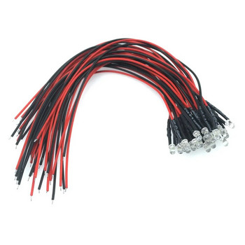10 τμχ 3 χιλιοστά Pre Wired LED στρογγυλό φωτιστικό λαμπτήρα Chip Beads Cable DC 12V 20cm Λευκή Διακόσμηση Διόδους Εκπομπής Προκολλημένες 20ma