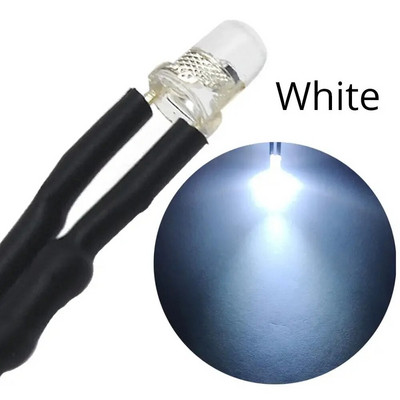 10db 3mm-es előre vezetékes LED-es kerek lámpa izzó Chip gyöngyök DC 12V 20cm fehér dekoráció kibocsátó diódák előforrasztott 20ma