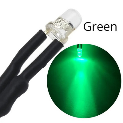 10db 3mm-es előre vezetékes LED-es kerek lámpa izzó Chip gyöngyök DC 12V 20cm fehér dekoráció kibocsátó diódák előforrasztott 20ma