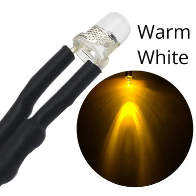 10db 3mm-es előre vezetékes LED-es kerek lámpa izzó Chip gyöngyök DC 12V 20cm fehér dekoráció kibocsátó diódák előforrasztott 20ma