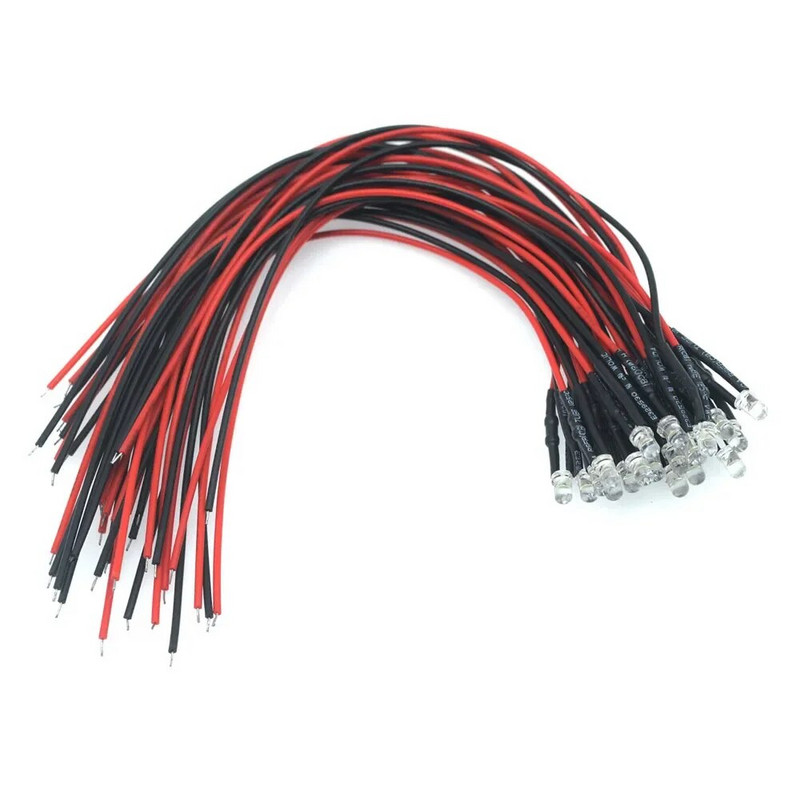 10db 3mm-es előre vezetékes LED-es kerek lámpa izzó Chip gyöngyök DC 12V 20cm fehér dekoráció kibocsátó diódák előforrasztott 20ma