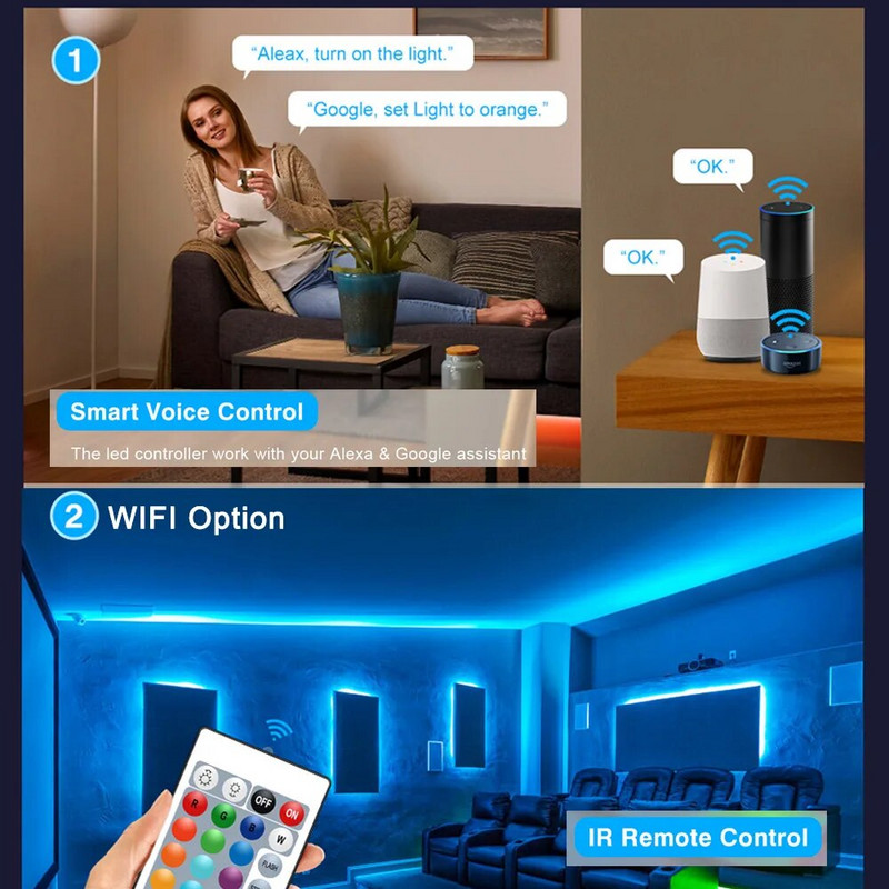 RGB WiFi LED szalagfény Bluetooth vezérlő DC 5V 12V 24V Android IOS APP Alexa Google Magic Home IR Control