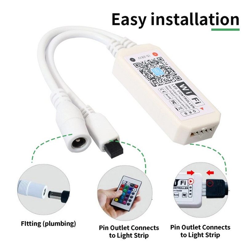 RGB WiFi LED szalagfény Bluetooth vezérlő DC 5V 12V 24V Android IOS APP Alexa Google Magic Home IR Control